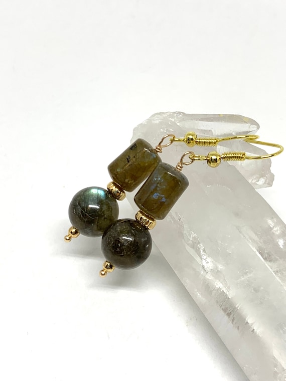 Geometric earrings Labradorite mandala earrings Blue healing stone jewelry Yoga jewelry Unique moonstone jewelry