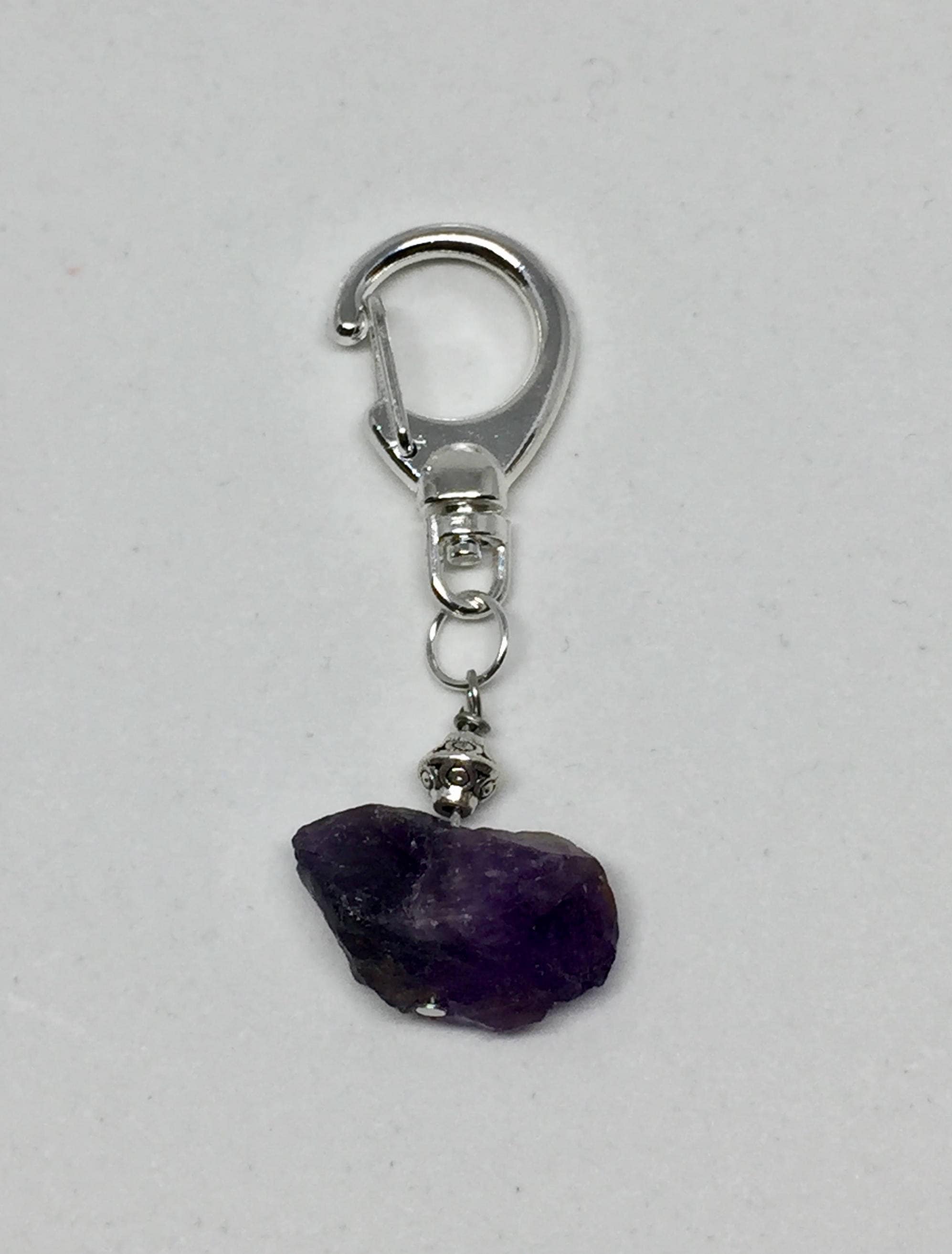 Raw amethyst crystal silver keychain dark purple healing | Etsy