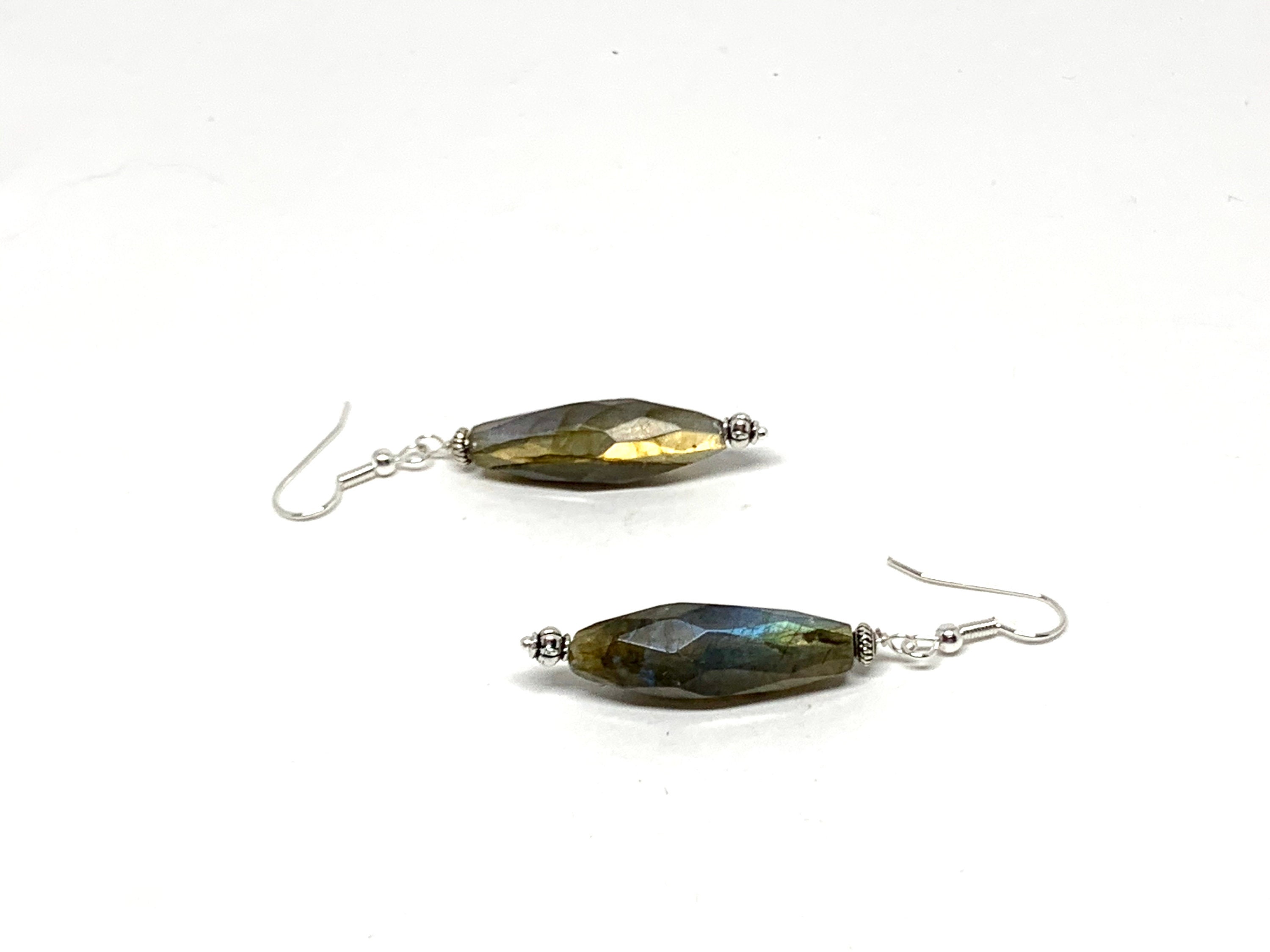 Faceted Labradorite Marquise Silver Earrings Blue Flash Green - Etsy