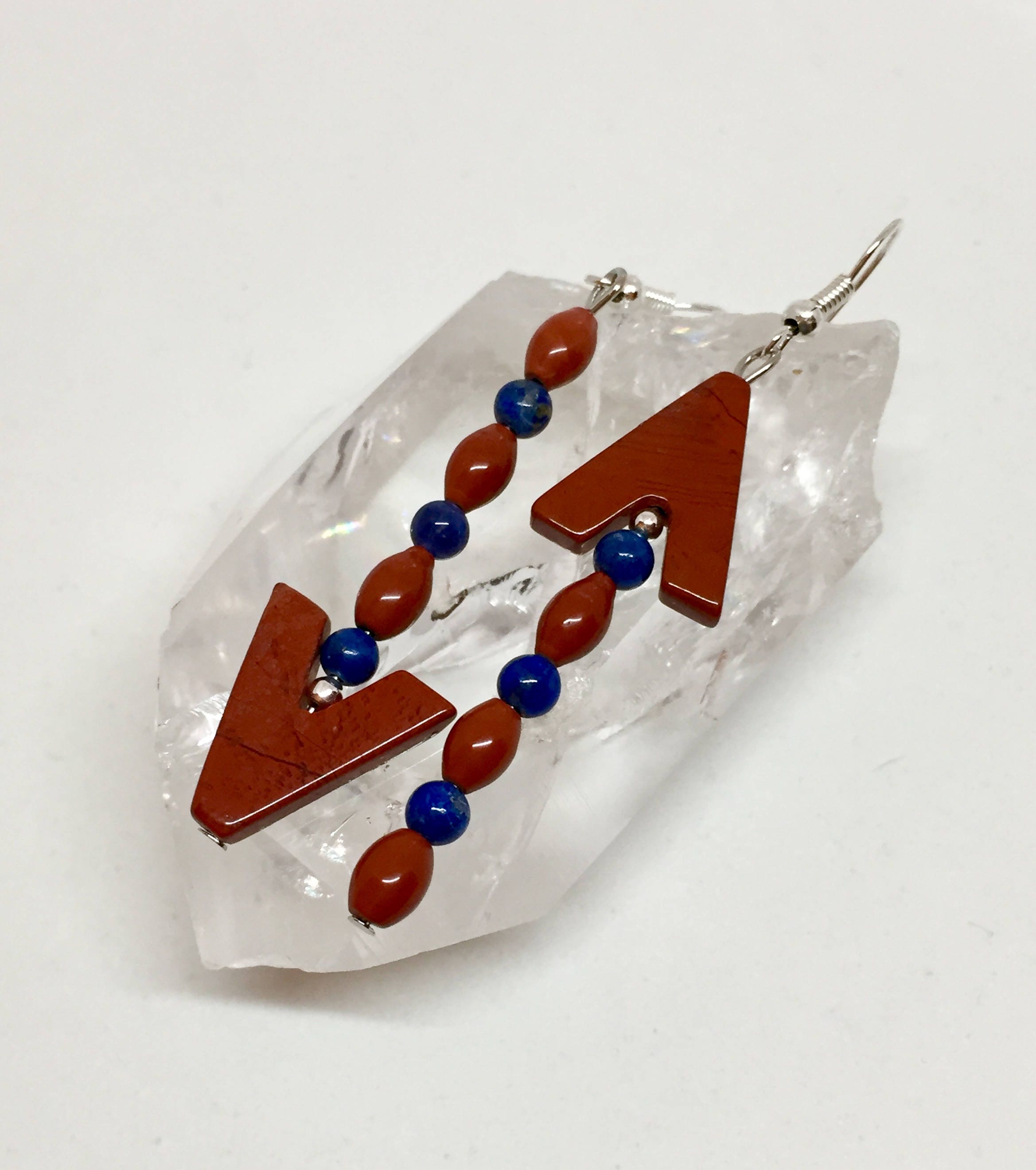 Red Jasper & Lapis Arrow Gold Earrings Mismatched Blue and - Etsy