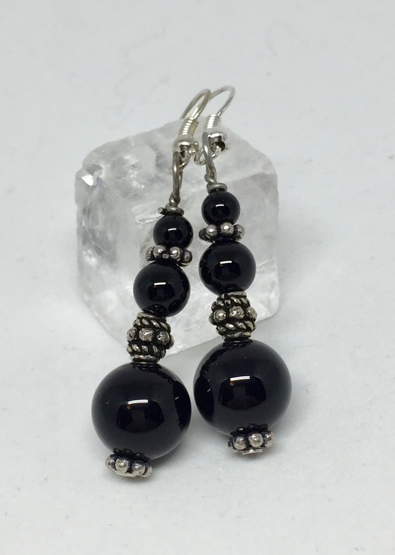 Black Onyx Silver Earrings Black Stone Jewelry Gemstone - Etsy