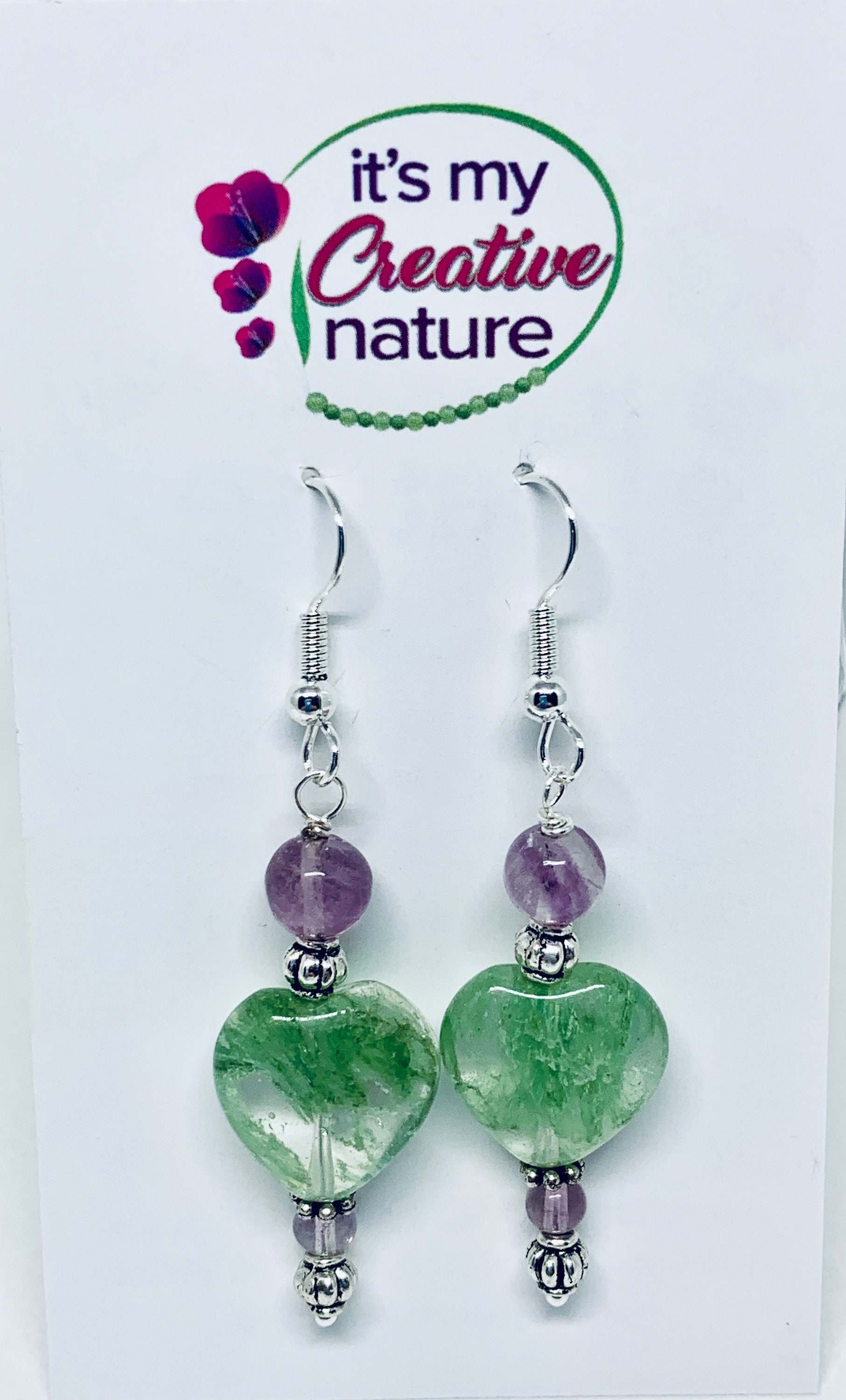 Green & Purple Fluorite Heart Silver Earrings Purple Stone - Etsy