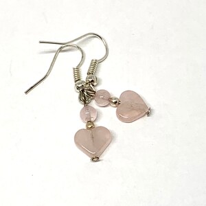 Rose quartz heart silver earrings, pink stone love jewelry