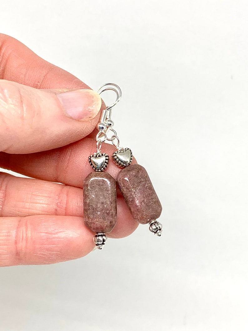 •RECTANGLE TUBE HOOP• rhodonite + silver earrings main image 0