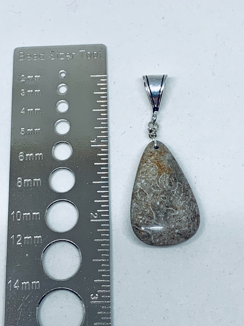 brown stone teardrop jewelry gemstone pendant Fossil coral free form 925 pendant