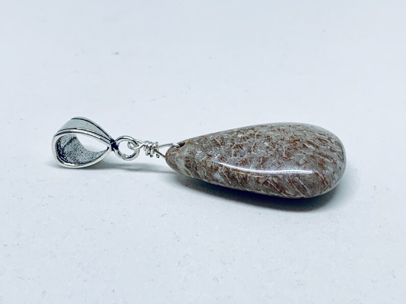 brown stone teardrop jewelry gemstone pendant Fossil coral free form 925 pendant
