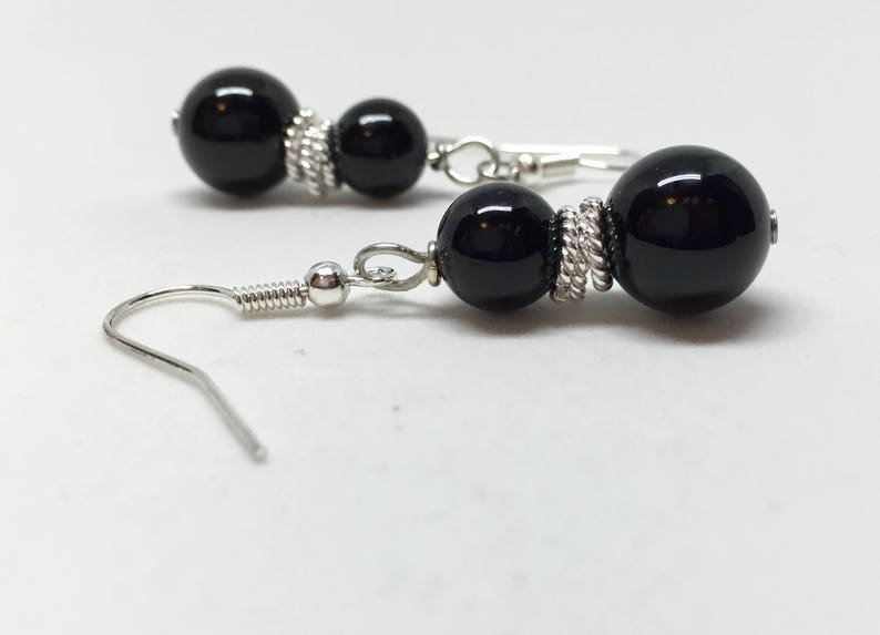 Black onyx silver earrings black healing stone jewelry | Etsy