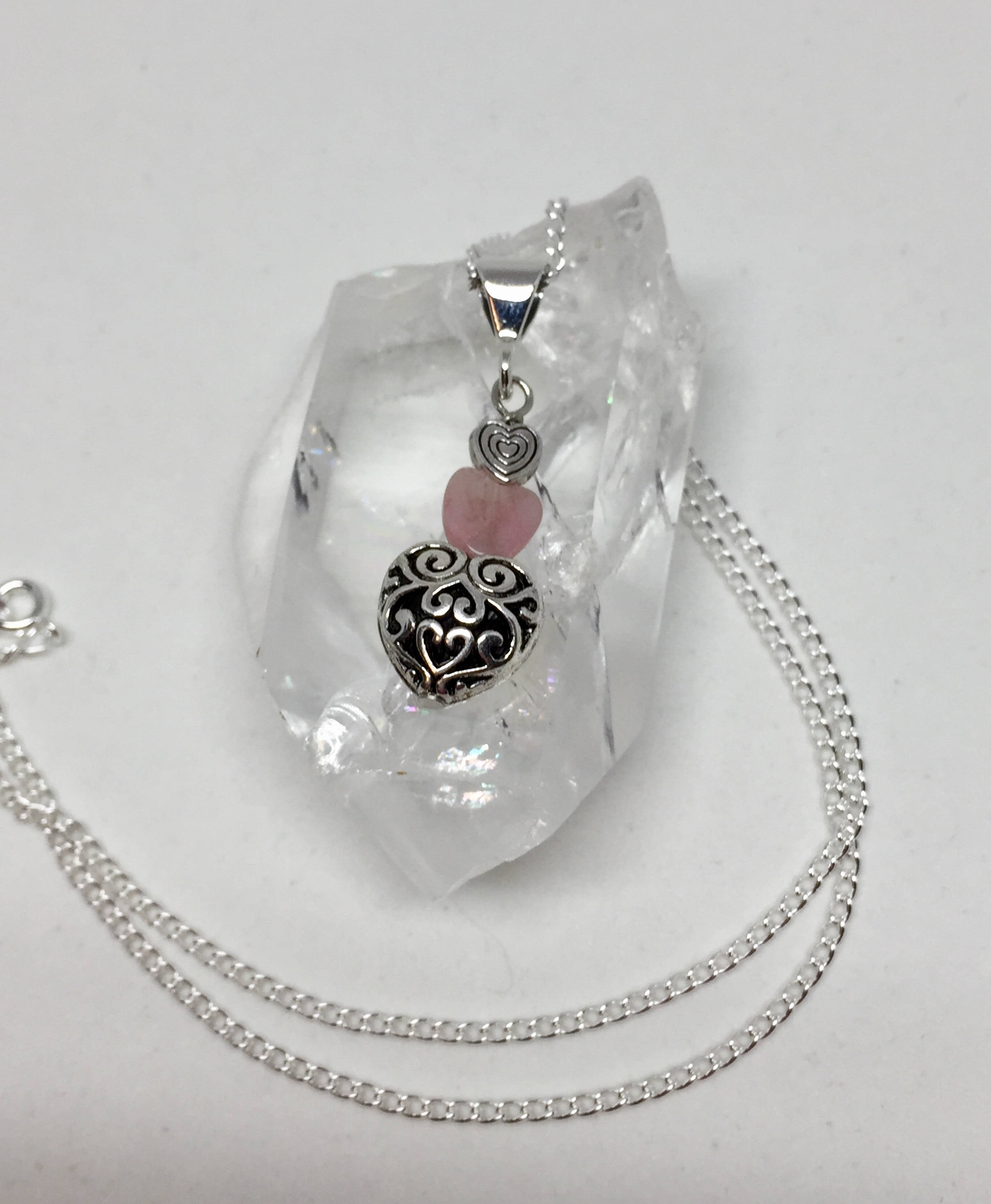 Rhodonite Heart Silver Filigree Pendant Pink Stone Jewelry - Etsy