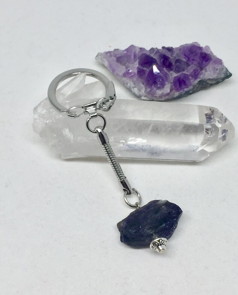 Raw Amethyst Crystal Keychain Dark Purple Stone Hand Bag Etsy