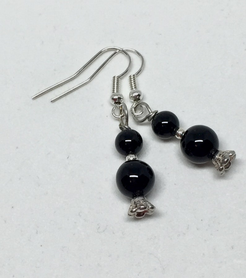 Black onyx silver earrings black stone jewelry gemstone | Etsy