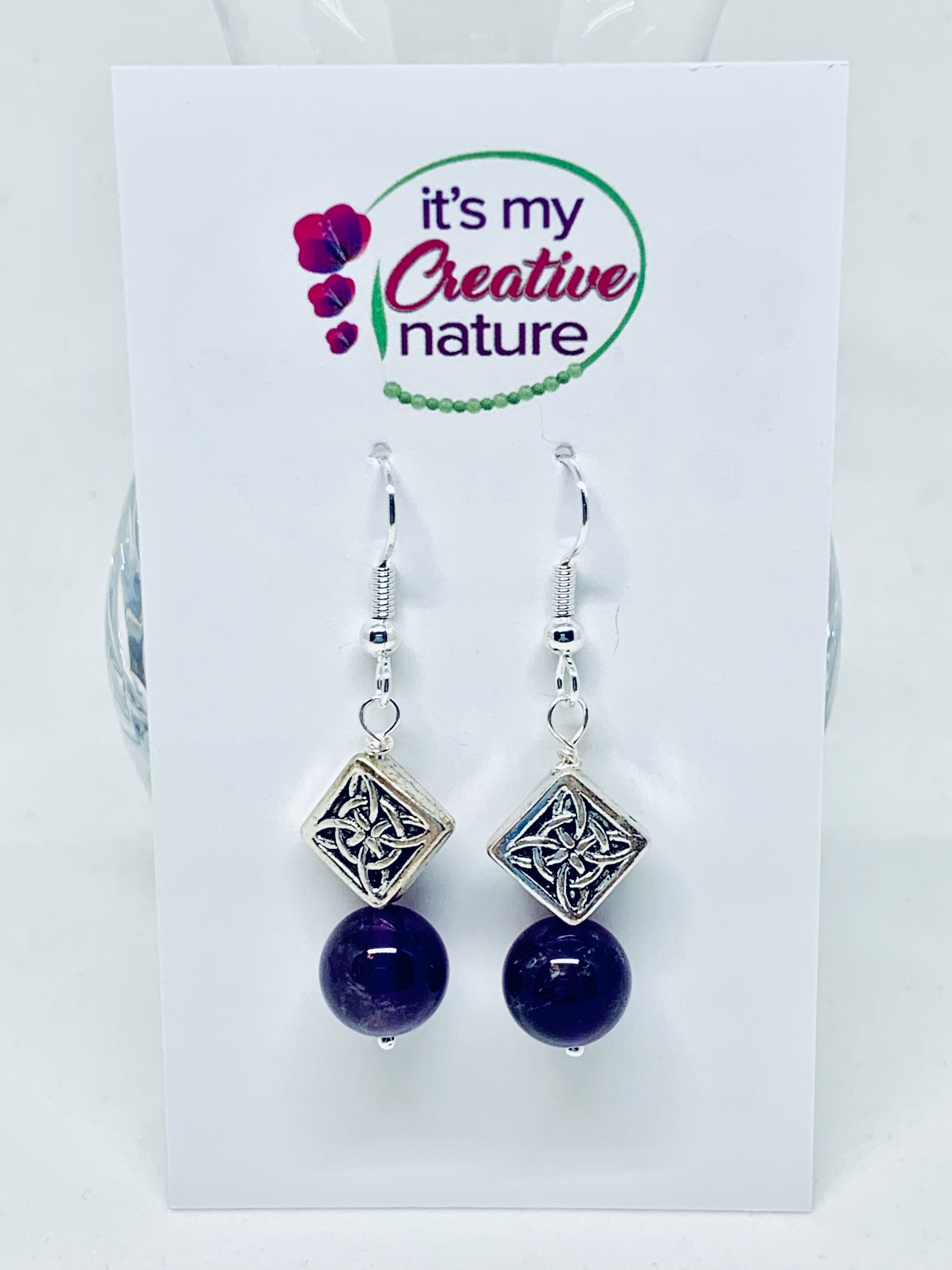 Amethyst Silver Celtic Knot Earrings Dark Purple Stone - Etsy