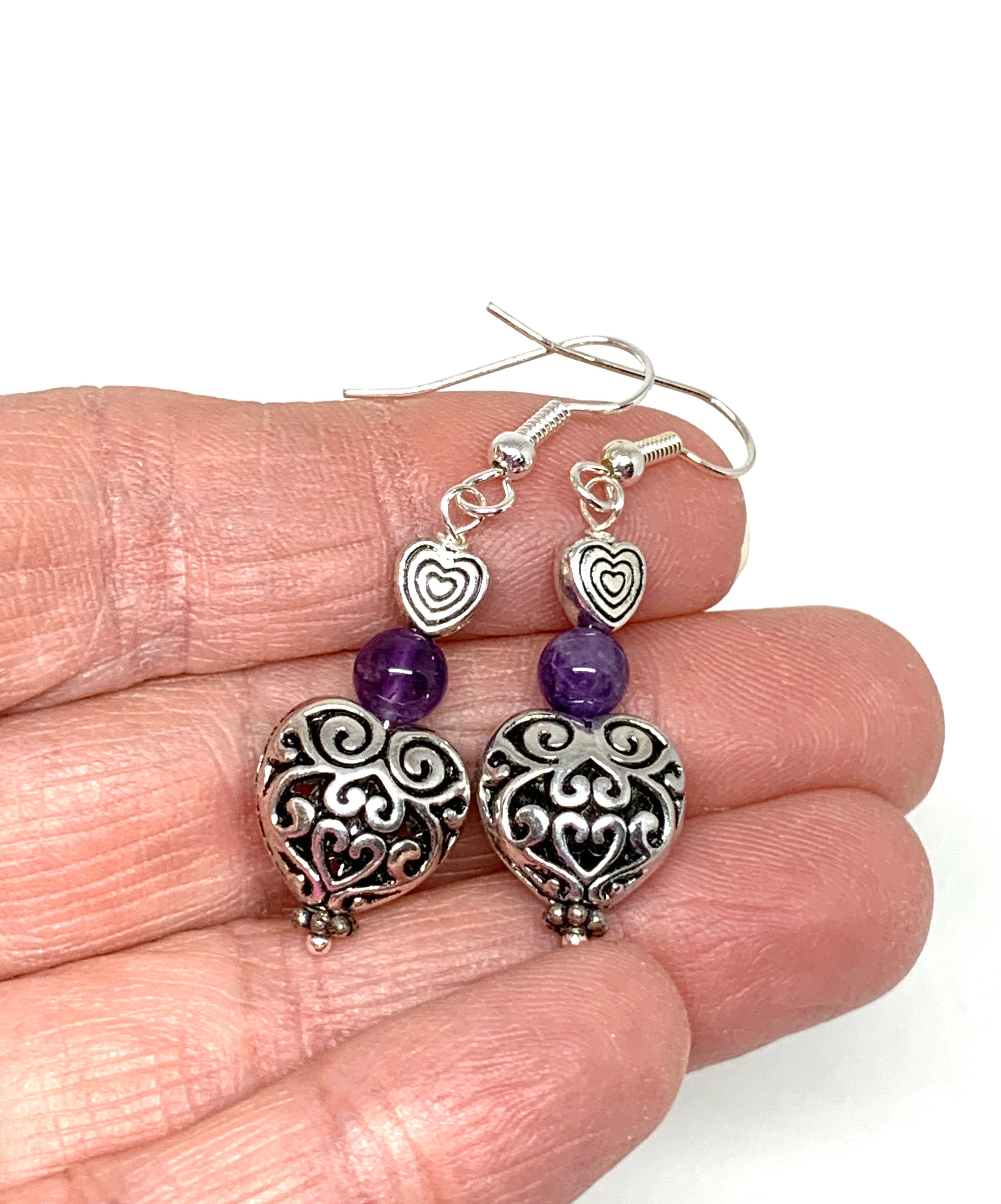 Sterling Silver Amethyst Filigree Earrings