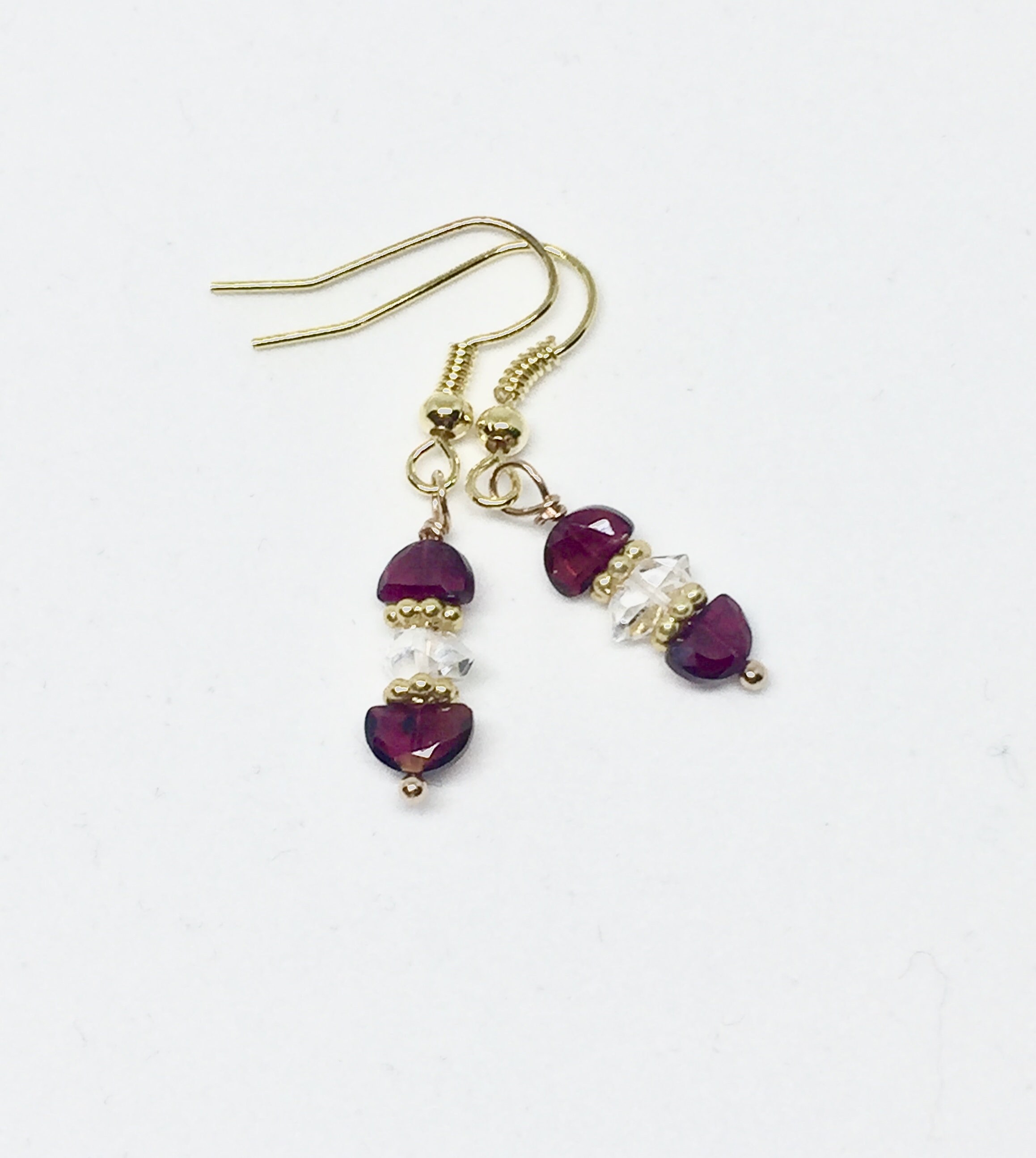 Garnet & Herkimer diamond gold earrings red gemstone | Etsy