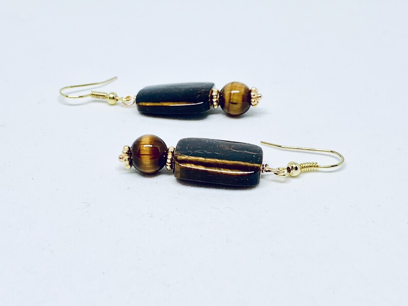 Tigers Eye Gold Earrings Brown Rectangle Stone Jewelry - Etsy