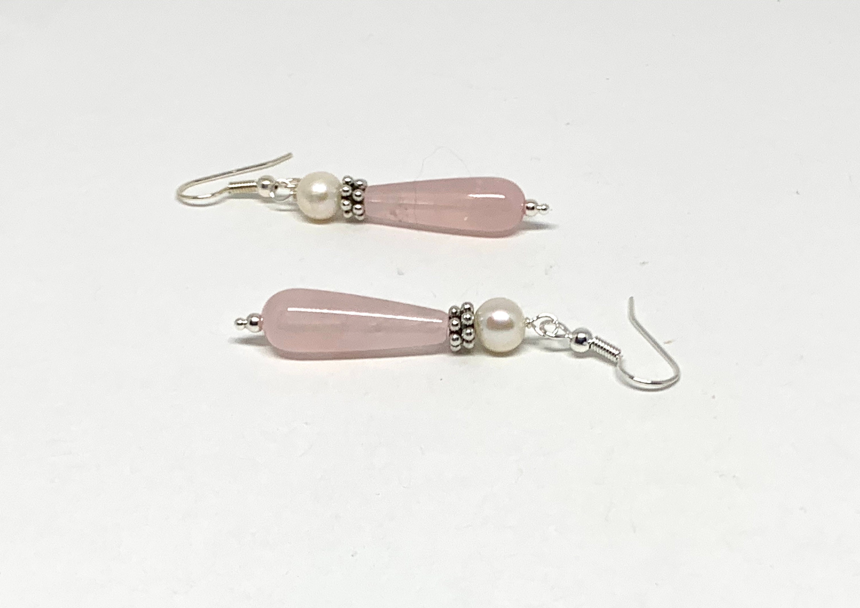 Rose Quartz & Freshwater Pearl Silver Earrings Pink Stone | Etsy