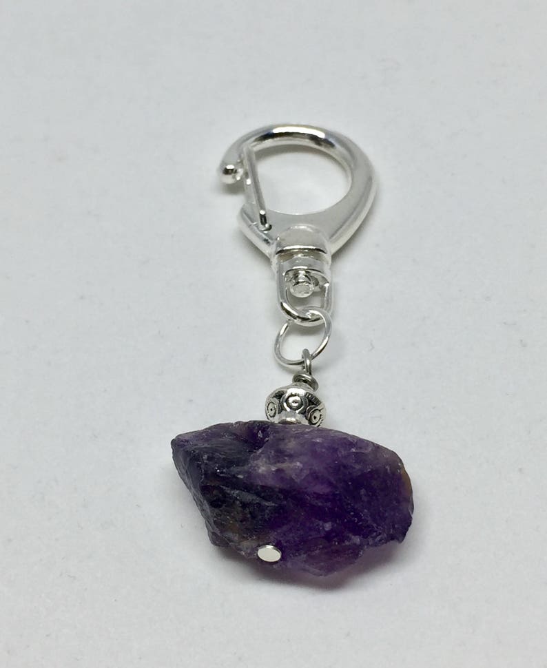 Raw amethyst crystal silver keychain dark purple healing | Etsy