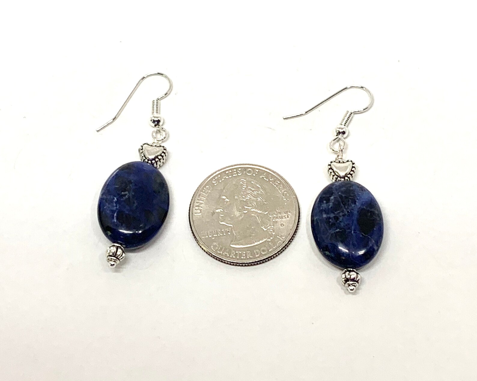 Blue Sodalite Silver Heart Earrings Dark Blue Stone Jewelry Etsy
