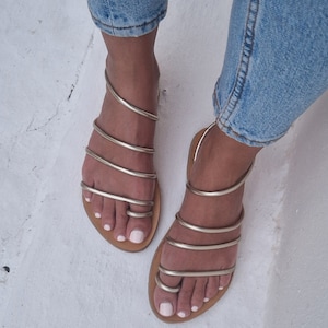 Gold Leather Strappy Sandals: Handmade Greek Summer Shoes