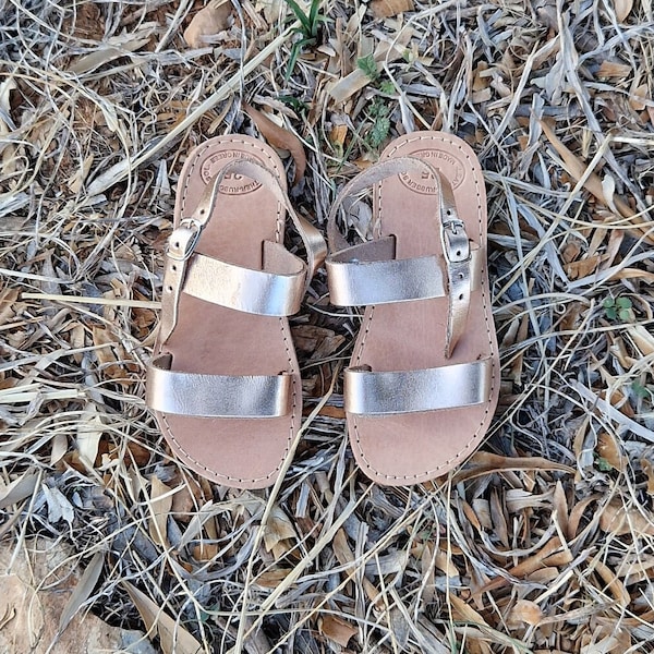 Kids Sandals, Handmade Greek children Sandals, Girl Straps Sandals, Leather Sandals for Kids, baby shower gift, gold buckle sandals, baby