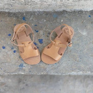 Greek girls&#39; sandals, Leather sandals, handmade sandals, flip flops, summer shoes, flats, baby shower gift, buckle sandals, natural leather