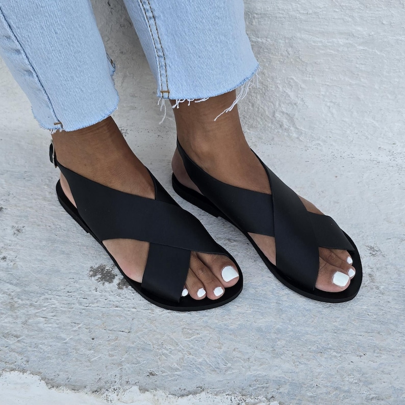 Cross over Sandals for women,Black Gladiator Sandals, Black Sandals, Greek Gladiator, Ancient summer flats, Women's Leather Sandals,Handmade image 9