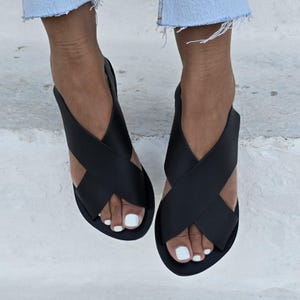 Cross over Sandals for women,Black Gladiator Sandals, Black Sandals, Greek Gladiator, Ancient summer flats, Women's Leather Sandals,Handmade image 10