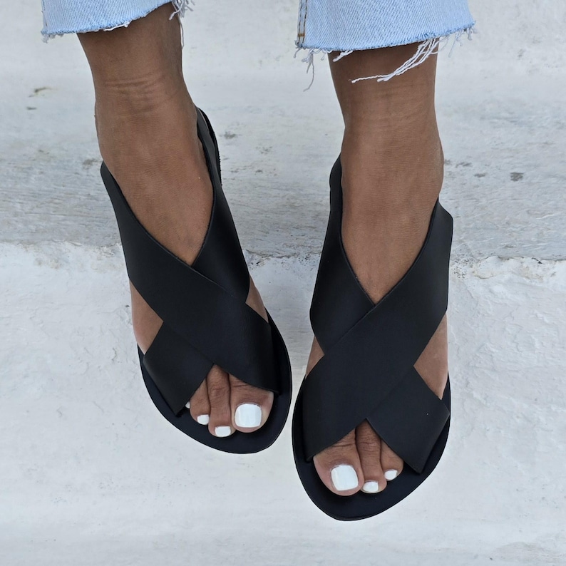 Cross over Sandals for women,Black Gladiator Sandals, Black Sandals, Greek Gladiator, Ancient summer flats, Women's Leather Sandals,Handmade image 10