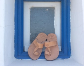 Sandali greci in pelle fatti a mano per bambini: ballerine estive per neonati