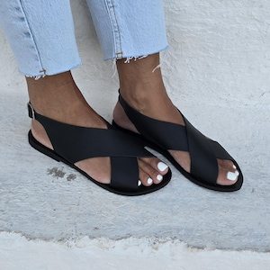 Cross over Sandals for women,Black Gladiator Sandals, Black Sandals, Greek Gladiator, Ancient summer flats, Women's Leather Sandals,Handmade image 3