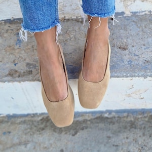 Handmade mules, square toe, slingback low heels shoes for women, leather mule clog, closed toe, ankle strap, suede leather, black suede