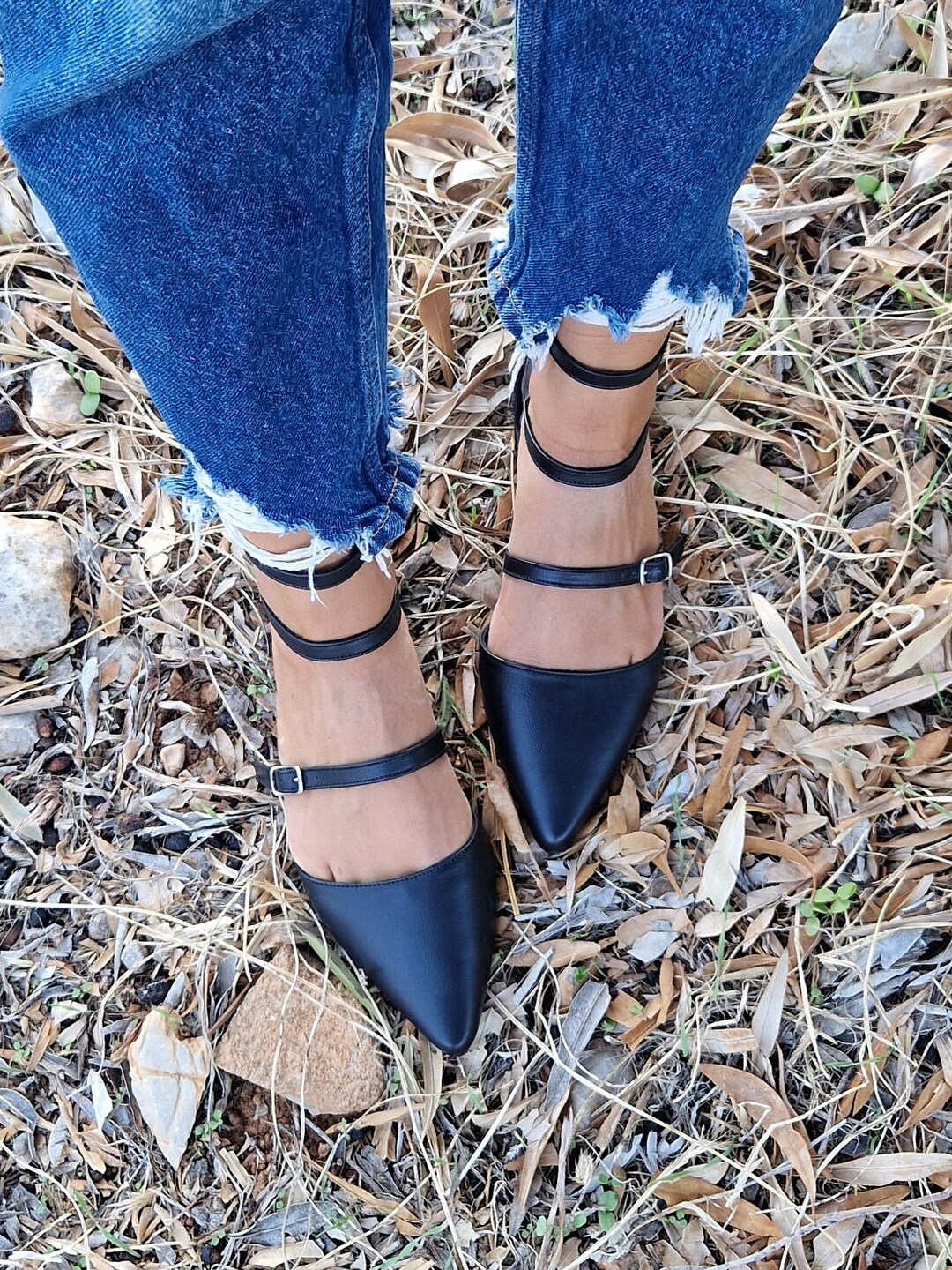 slip on leather mules womens