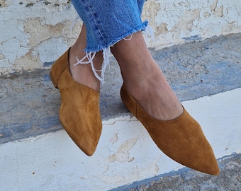 Damen-Mules aus Wildleder, handgefertigte Lederslipper, Damenhausschuhe, Ledermokassins, Slipper, spitze Pantoletten, Damen-Loafer
