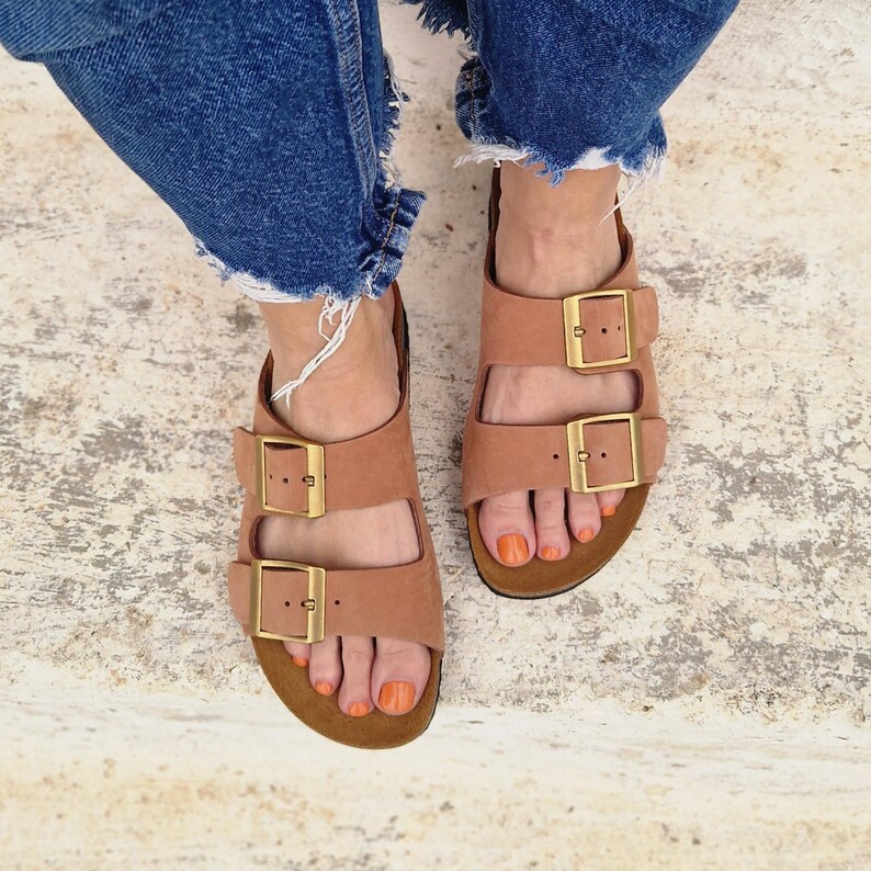 Handmade Terracotta Suede Sandals: Women's Double Strap Cork Slides image 9