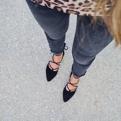 New Lace-up Ballet Flat With Pointed Toe Featuring Ankle Wrap - Etsy