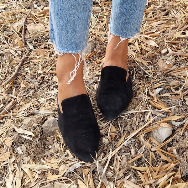 Handmade leather mules, Mules shoes, Women's leather mules, Suede mules, Black Slippers, leather slides, Leather shoes in black, women mules