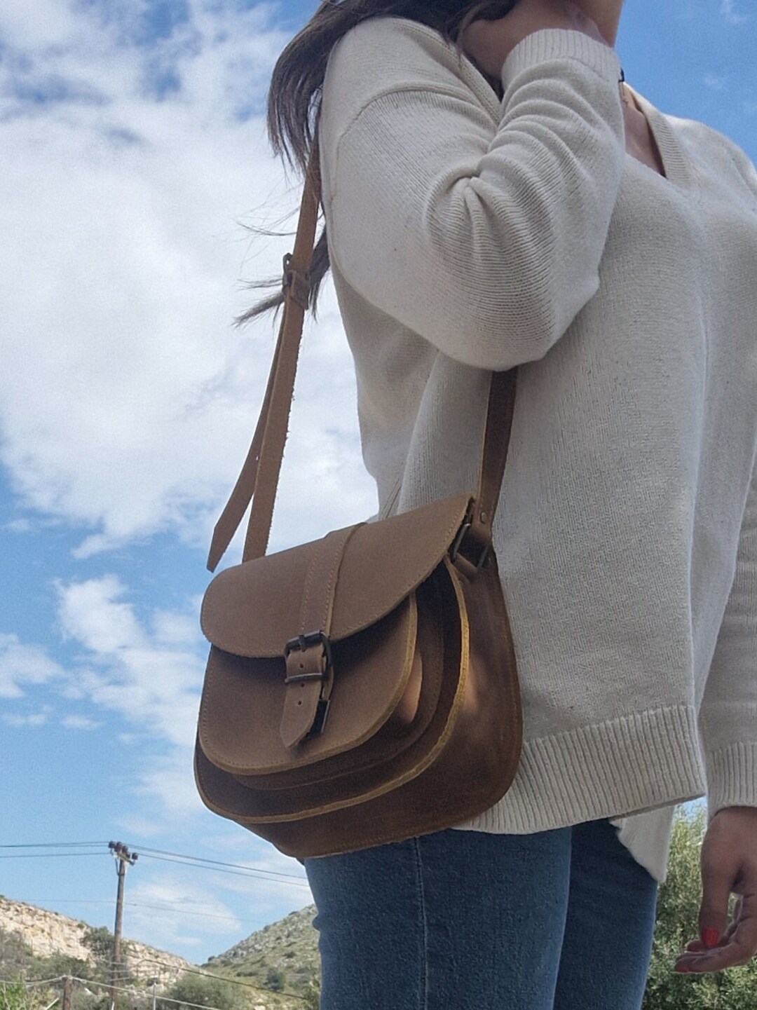 Niche Design Saddle Genuine Leather Crossbody Bag