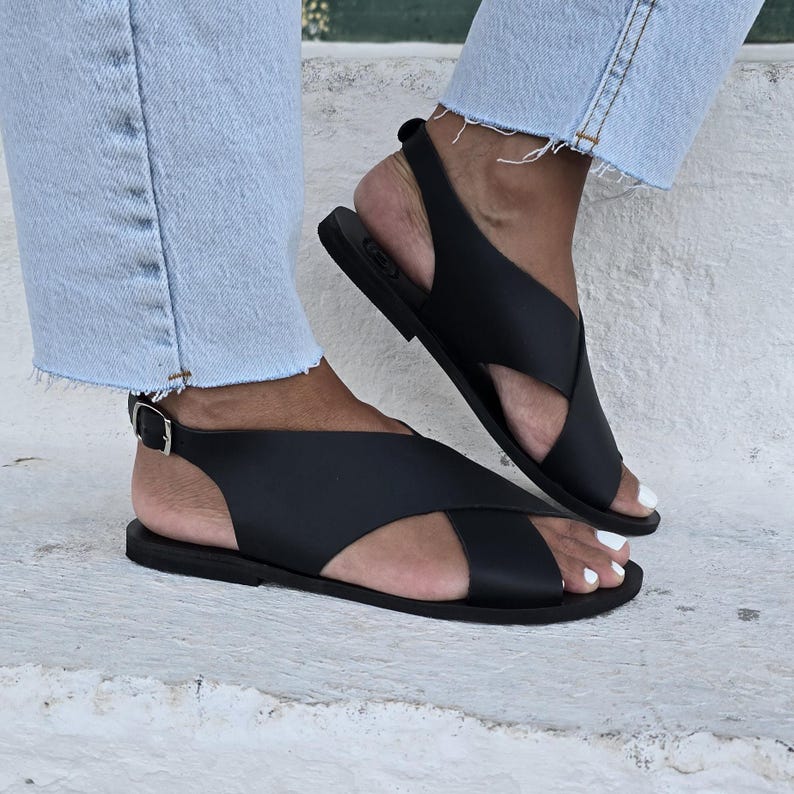 Cross over Sandals for women,Black Gladiator Sandals, Black Sandals, Greek Gladiator, Ancient summer flats, Women's Leather Sandals,Handmade image 4