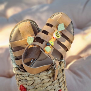 Leather fisherman decorated Girls&#39; sandals, Children Greek Sandals, Handmade Sandals, Girls Shoes,Sandals for Kids,Summer Shoes, baby shower