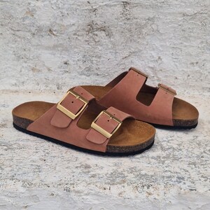 Handmade Terracotta Suede Sandals: Women's Double Strap Cork Slides image 5