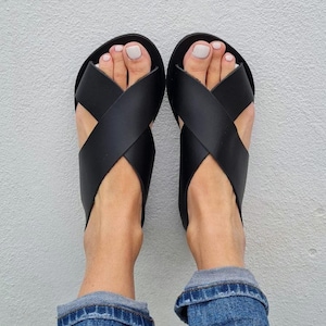 Cross over Sandals for women,Black Gladiator Sandals, Black Sandals, Greek Gladiator, Ancient summer flats, Women's Leather Sandals,Handmade image 8