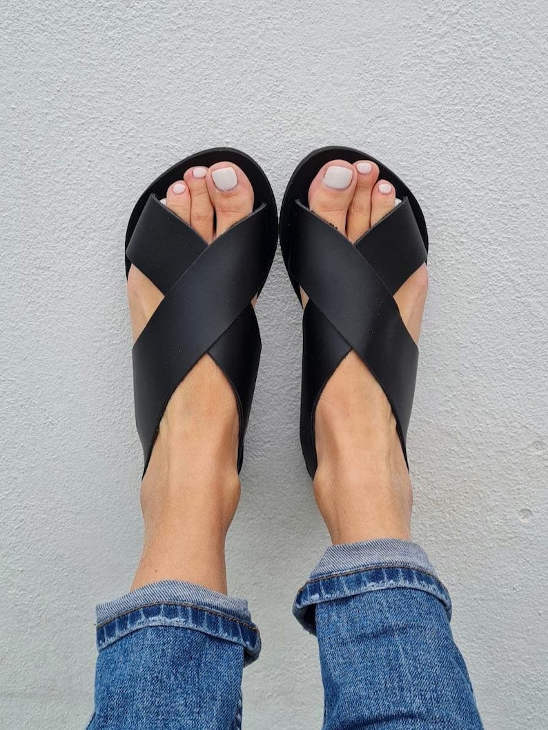 Cross over Sandals for women,Black Gladiator Sandals, Black Sandals, Greek Gladiator, Ancient summer flats, Women's Leather Sandals,Handmade image 8