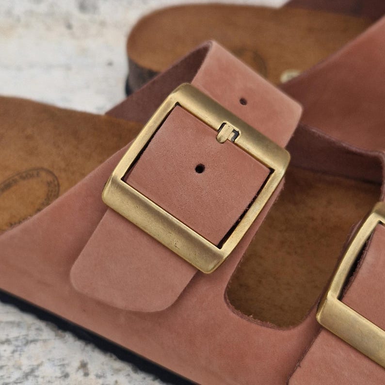 Handmade Terracotta Suede Sandals: Women's Double Strap Cork Slides image 4