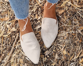 Handmade leather Mules, Grey suede Women's mules, Handmade Suede shoes, Greek Slippers, leather slides, Greek flats, black mules, soft suede