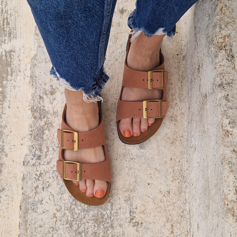 Handmade Terracotta Suede Sandals: Women's Double Strap Cork Slides image 8