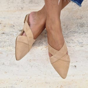 Handmade , beige suede loafers, black slippers, suede leather moccasins, slip on flats, pointy mules, pvc sole, soft bed