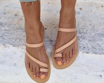 Greek Leather Strappy Sandals: Handmade Flat Summer Shoes