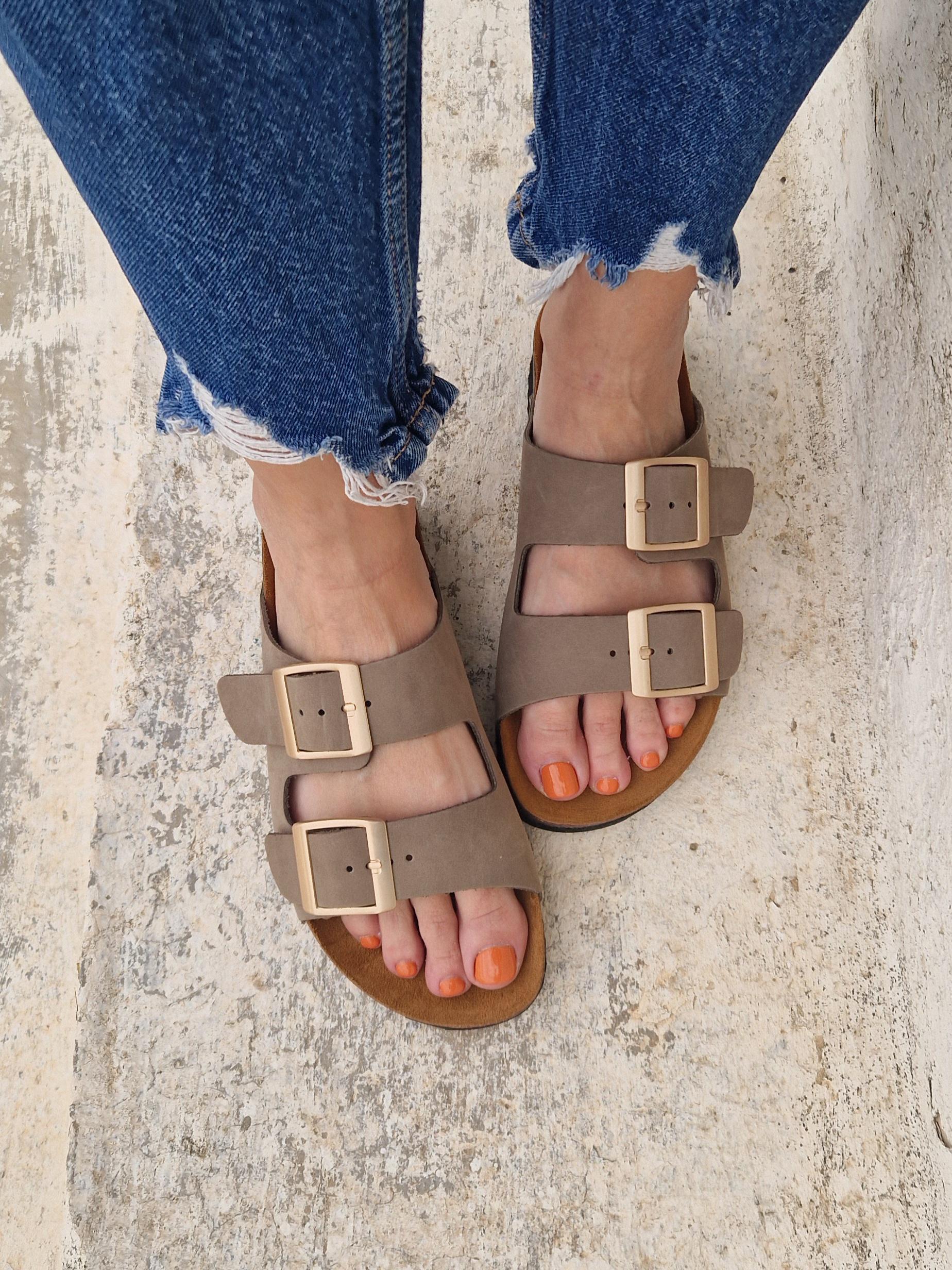 Handmade Grey Suede Leather Sandals: Anatomical Soft Footbed  display picture 2