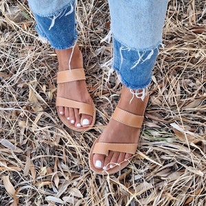 Handmade Greek Leather Slip On Sandals: Summer Flats