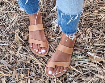 Handmade Greek Leather Slip On Sandals: Summer Flats