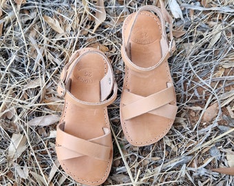 Greek Sandals for Kids, Handmade sandals, Summer Flats, Leather Sandals, Girls Sandals, Baby shower gift, Buckle sandals, Natural Leather